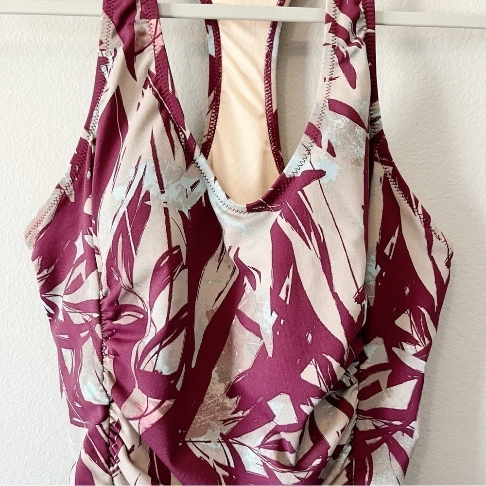 Garnet Hill Tropical Print Ruched Racerback Tankini Swim Top Size 10 Beach